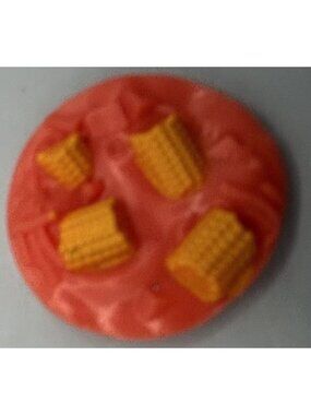 Disney Dollhouse Miniature Round Pink Dish With Corn On The Cob